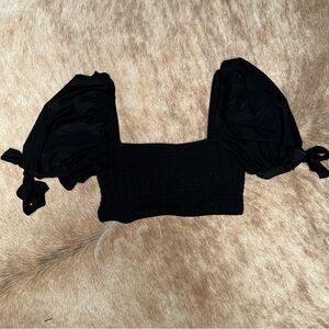 Elegant Black Puff Sleeve Top Large